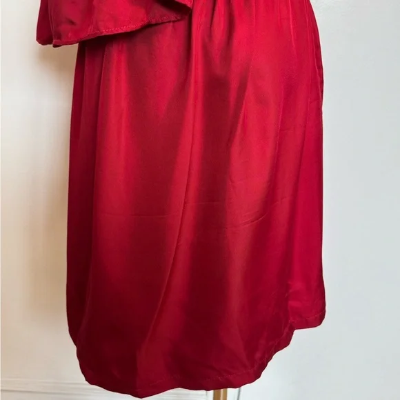 SILK One-Shoulder Red Ruffle Dress - Picture 11 of 14